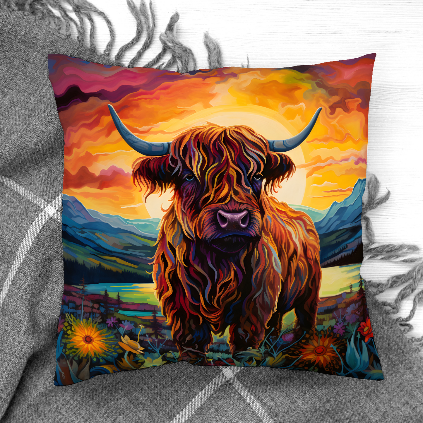 Highland Cow Hand Made Poly Linen Cushions