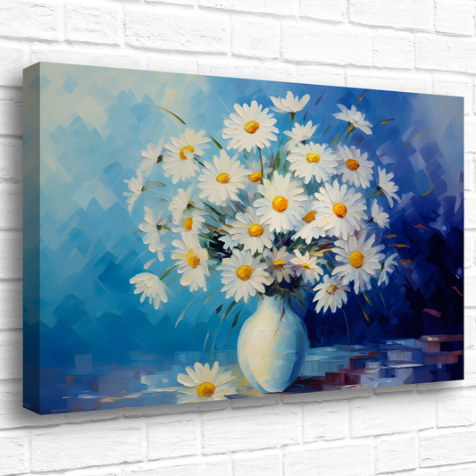 Sunlit Daisies in Blue Deluxe Box Landscape Canvas Print