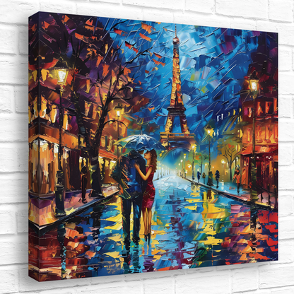 Midnight Promenade in Paris Deluxe Box Square Canvas Print