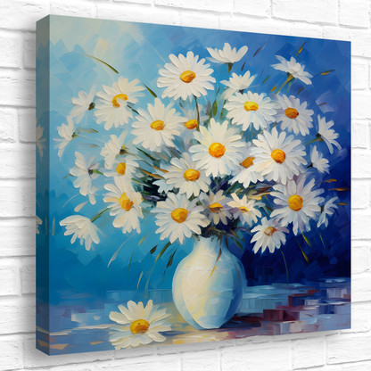 Sunlit Daisies in Blue Deluxe Box Square Canvas Print