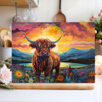 Highland Cow Textured Glass Chopping Boards