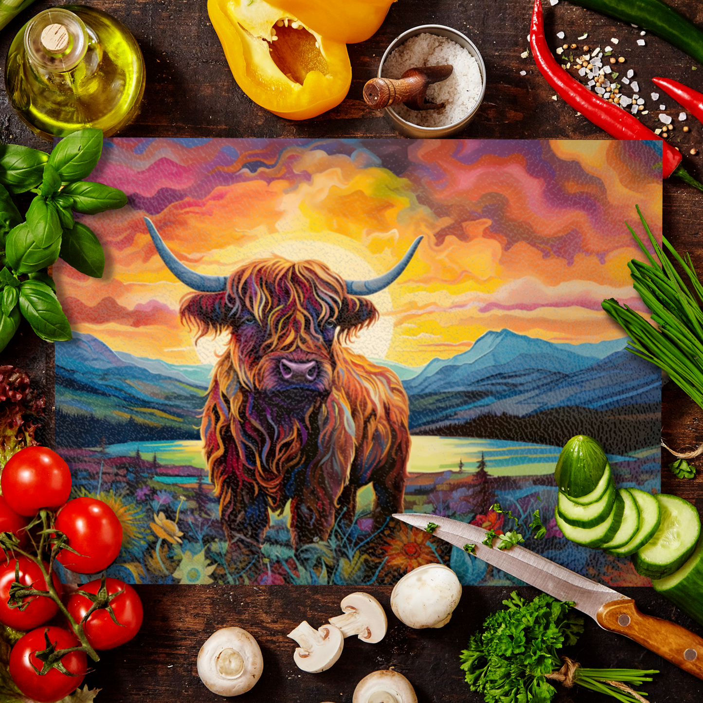 Highland Cow Textured Glass Chopping Boards