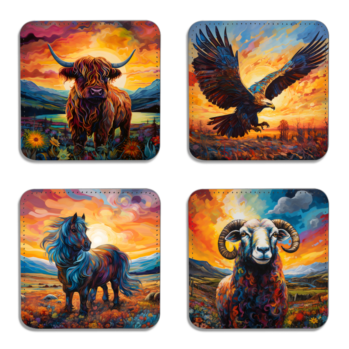 Highland Series Set Of 4 PU Leather Coasters