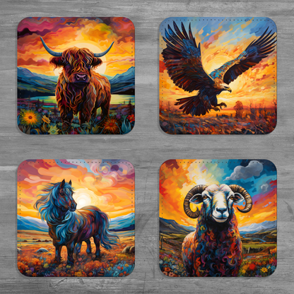 Highland Series Set Of 4 PU Leather Coasters