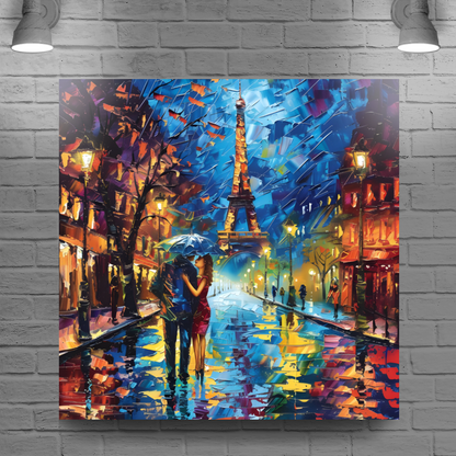 Midnight Promenade in Paris Deluxe Box Square Canvas Print