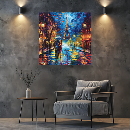 Midnight Promenade in Paris Deluxe Box Square Canvas Print