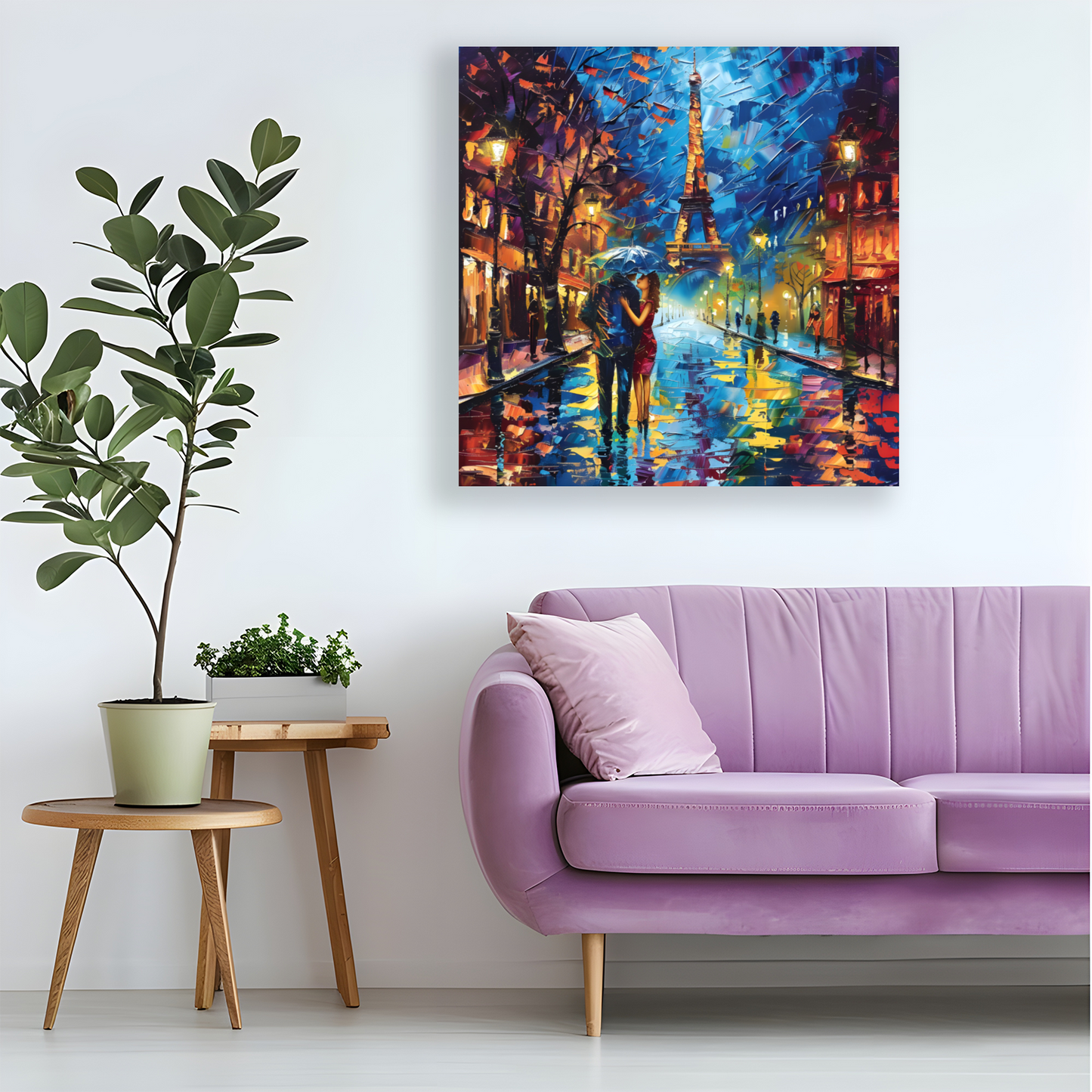 Midnight Promenade in Paris Deluxe Box Square Canvas Print