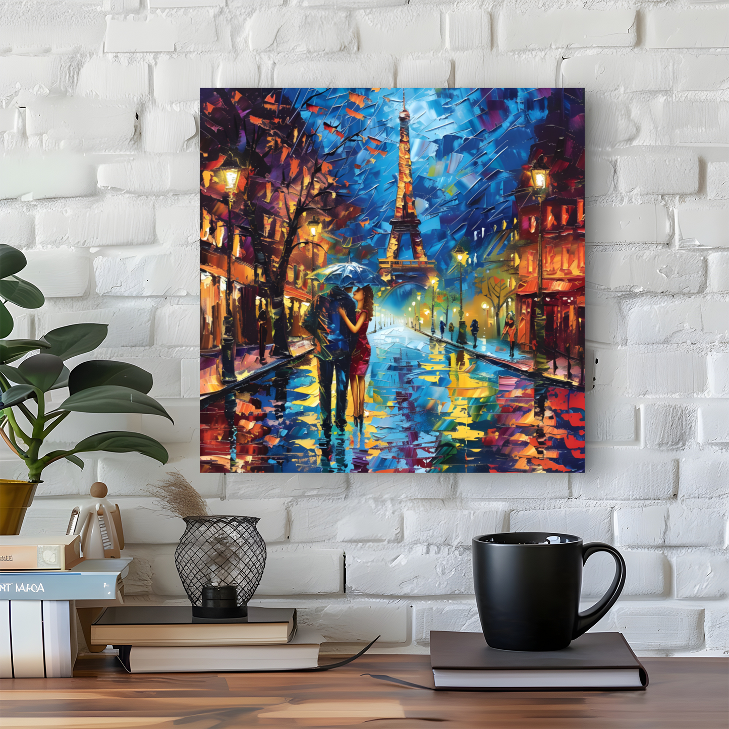 Midnight Promenade in Paris Deluxe Box Square Canvas Print