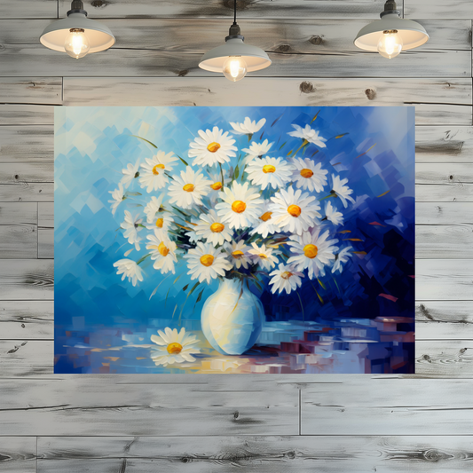 Sunlit Daisies in Blue Premium Landscape Aluminum Prints