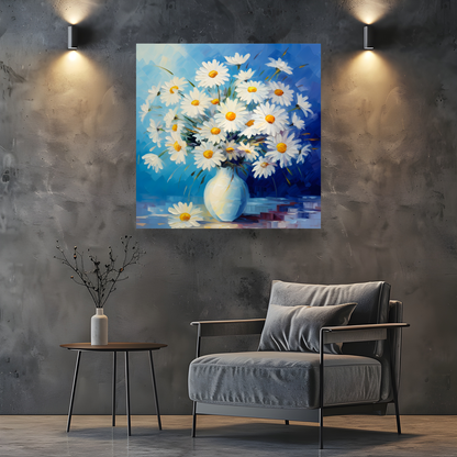 Sunlit Daisies in Blue Deluxe Box Square Canvas Print