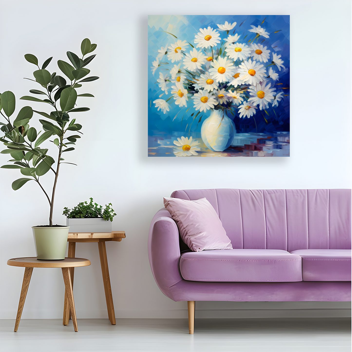 Sunlit Daisies in Blue Deluxe Box Square Canvas Print