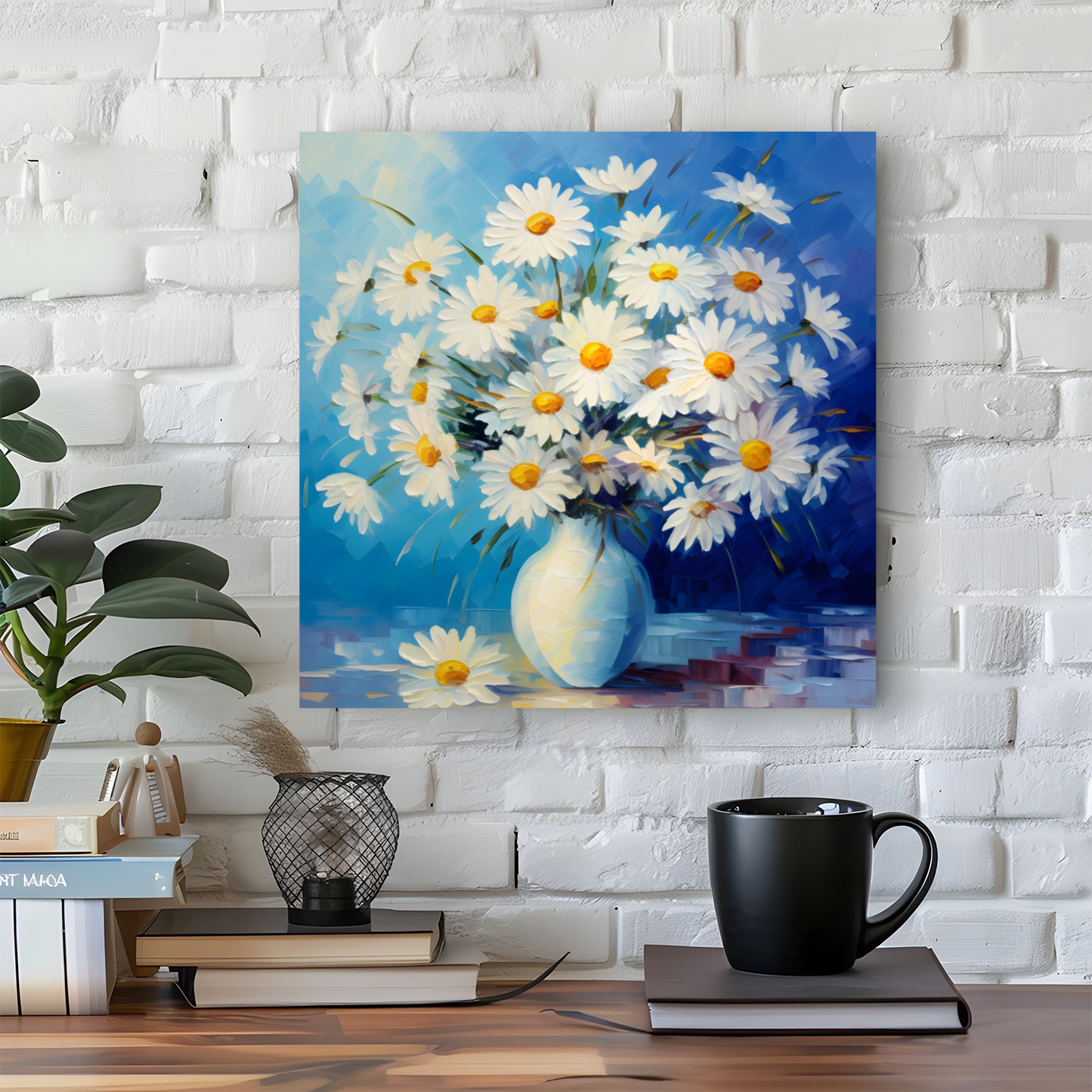 Sunlit Daisies in Blue Deluxe Box Square Canvas Print