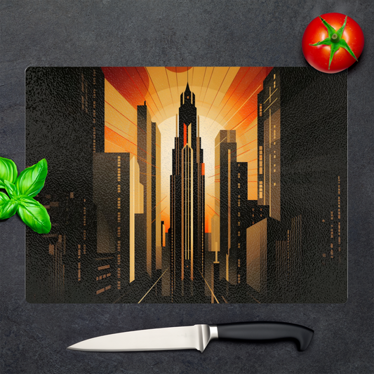 Urban Horizons Art Deco Design 4 Textured Glass Chopping Boards