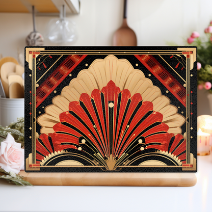 Deco Elegance In Red Art Deco Textured Glass Chopping Boards