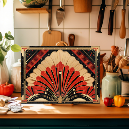 Deco Elegance In Red Art Deco Textured Glass Chopping Boards