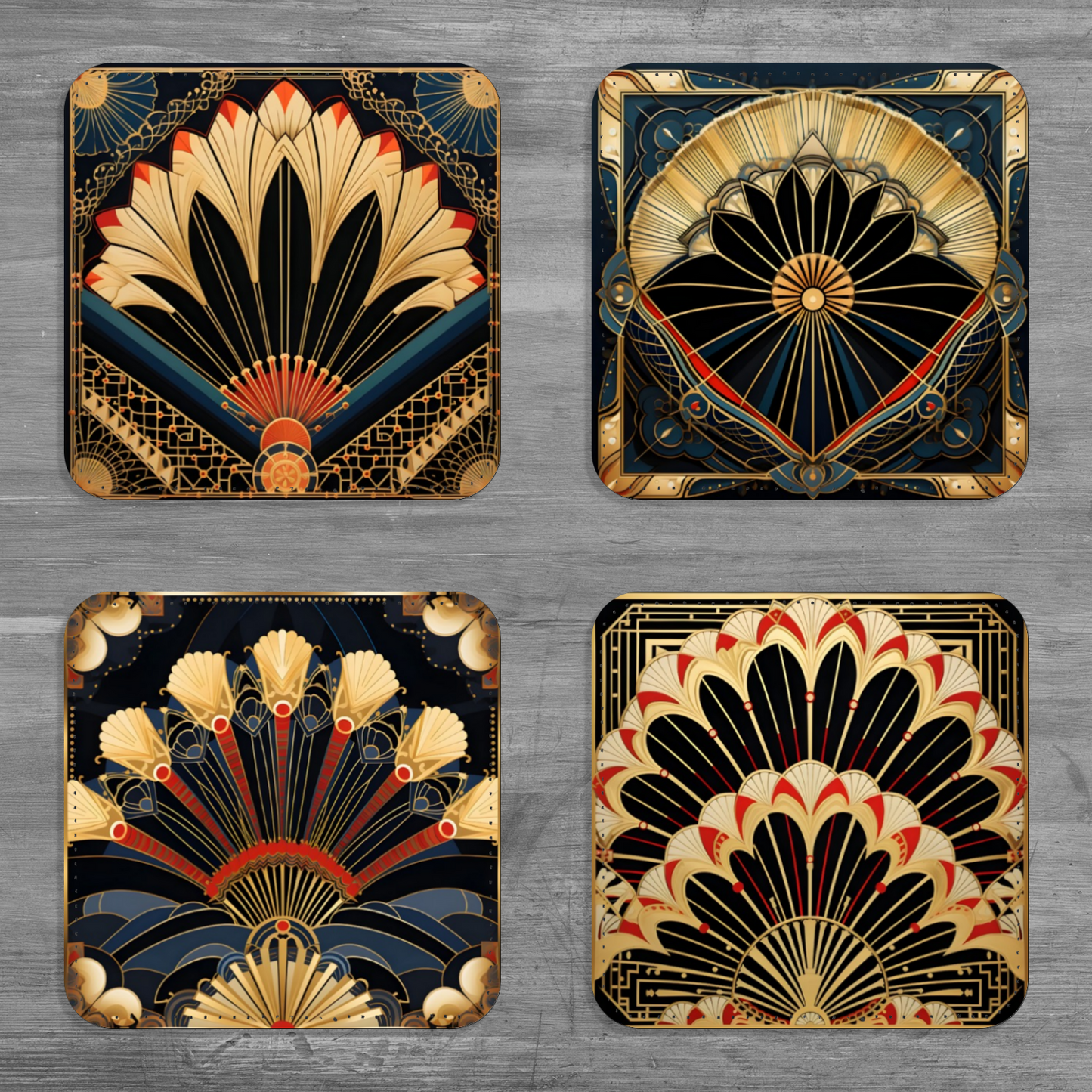 Deco Elegance In Red Art Deco Set Of 4 PU Leather Coasters