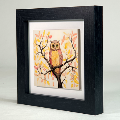 Owls Perch Framed Ceramic Art Tile