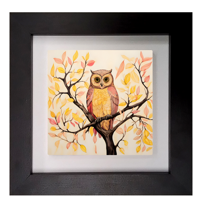 Owls Perch Framed Ceramic Art Tile