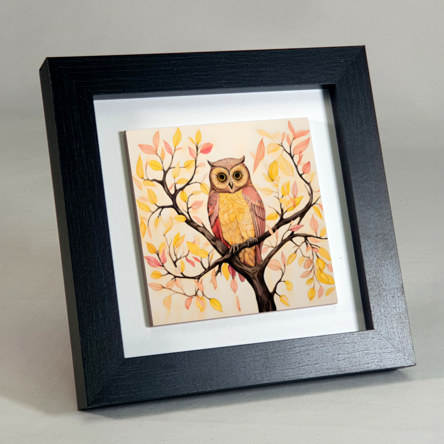 Owls Perch Framed Ceramic Art Tile