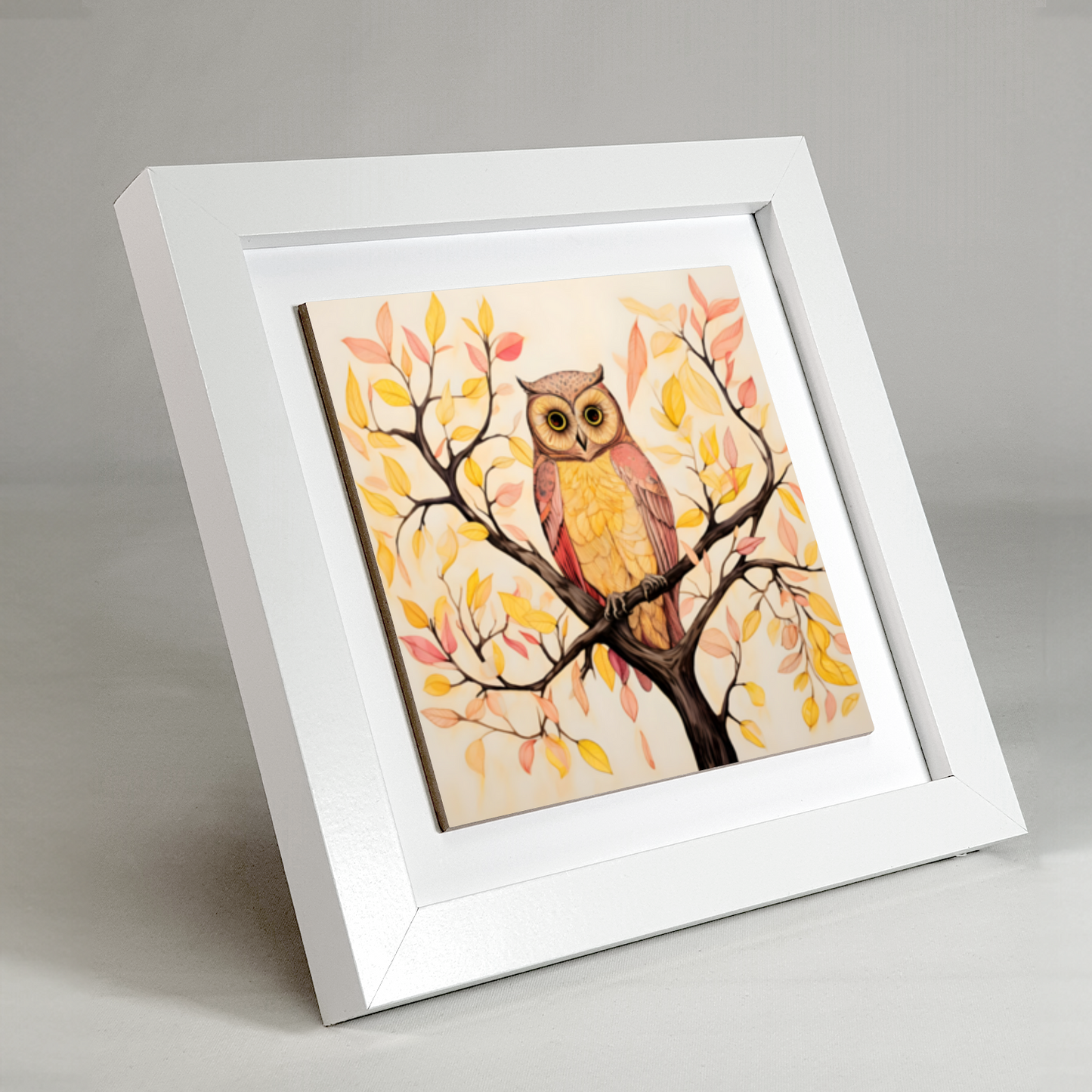 Owls Perch Framed Ceramic Art Tile