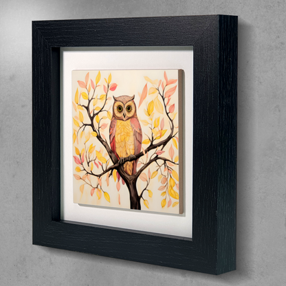 Owls Perch Framed Ceramic Art Tile