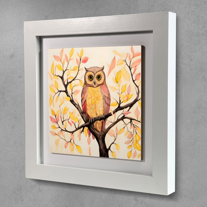 Owls Perch Framed Ceramic Art Tile