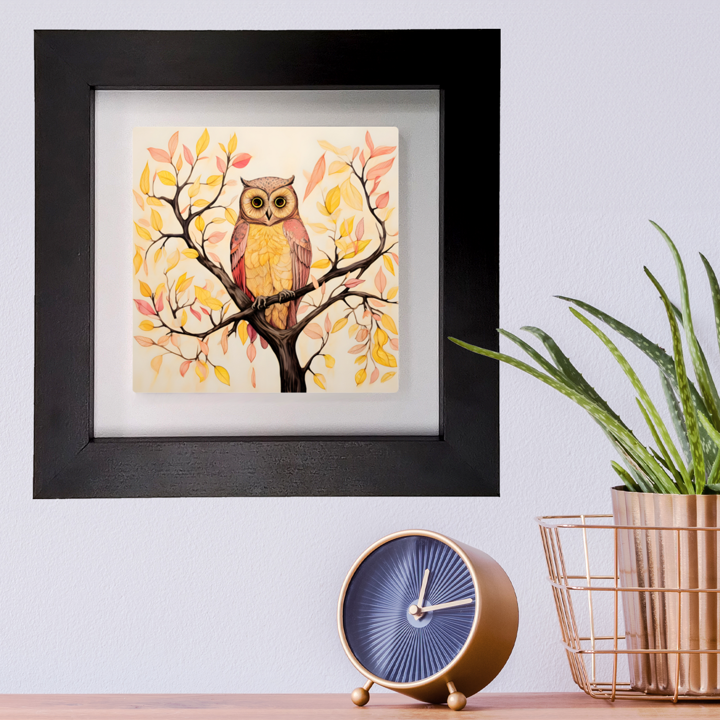 Owls Perch Framed Ceramic Art Tile