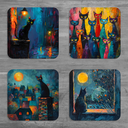 Mystic Felines Set Of 4 PU Leather Coasters