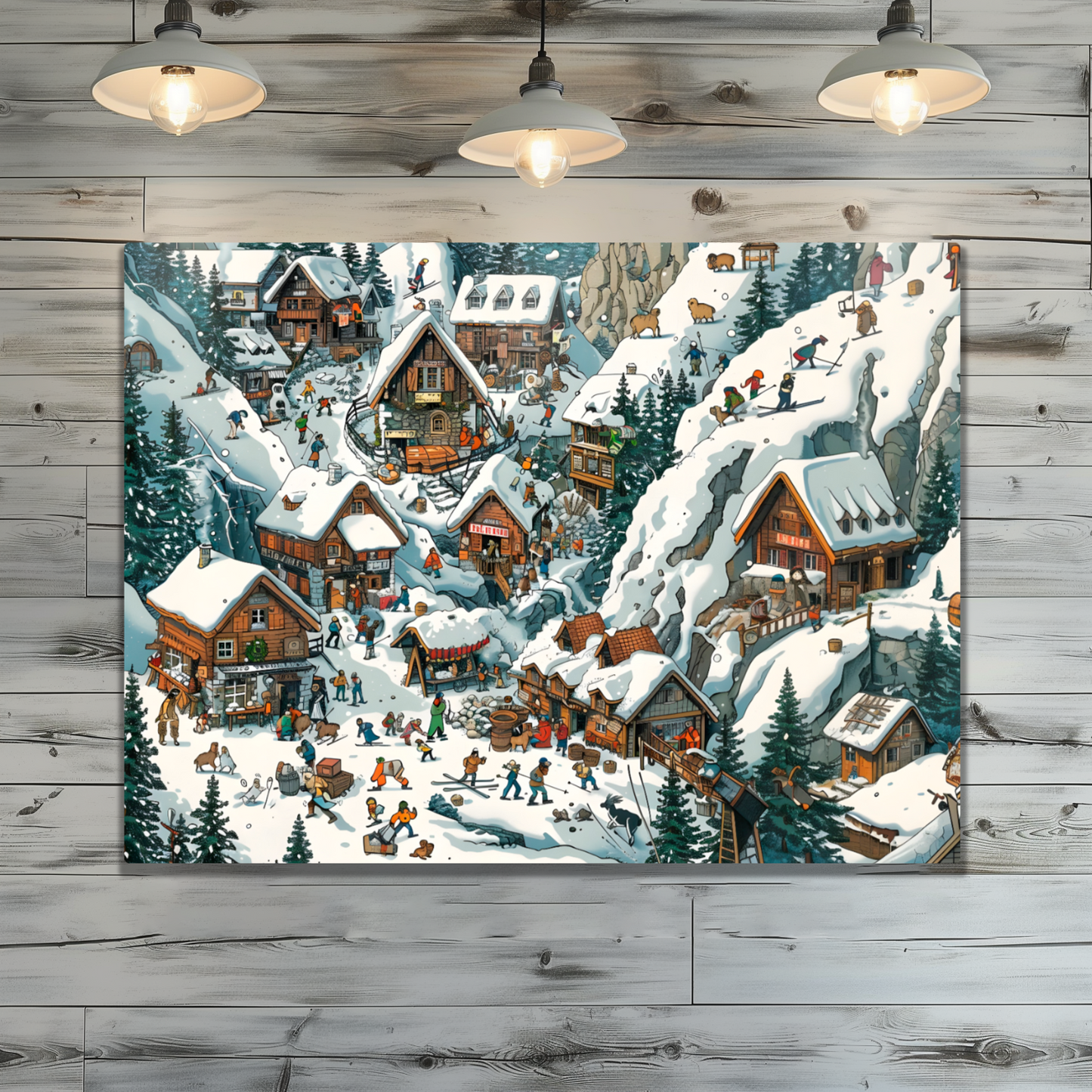 Snowy Mountain Village Premium Landscape Aluminum Prints