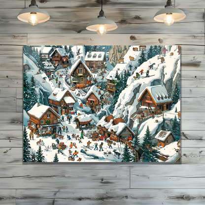 Snowy Mountain Village Premium Landscape Aluminum Prints