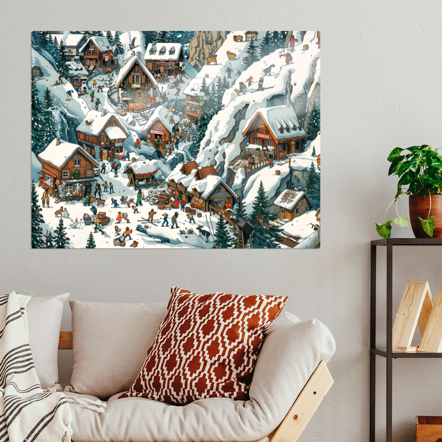 Snowy Mountain Village Premium Landscape Aluminum Prints