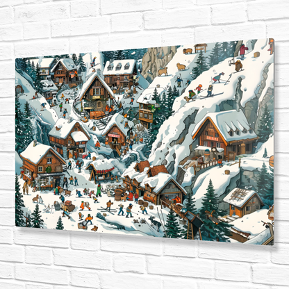 Snowy Mountain Village Premium Landscape Aluminum Prints