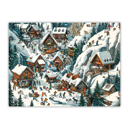 Snowy Mountain Village Premium Landscape Aluminum Prints