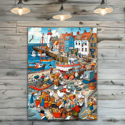 Seaside Harbor Bustle Premium Portrait Aluminum Prints