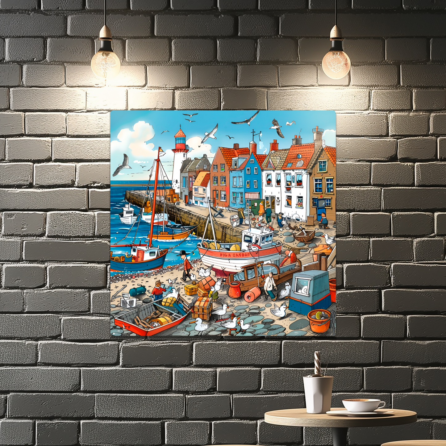 Seaside Harbor Bustle Premium Square Aluminum Prints