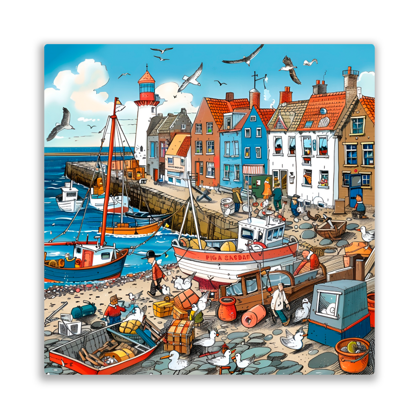 Seaside Harbor Bustle Premium Square Aluminum Prints