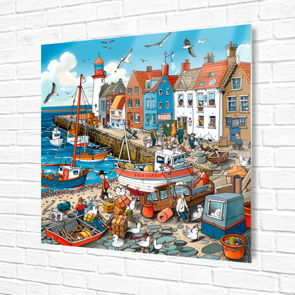 Seaside Harbor Bustle Premium Square Aluminum Prints