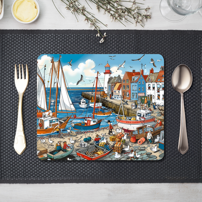 Seaside Harbor Bustle Wooden Placemat