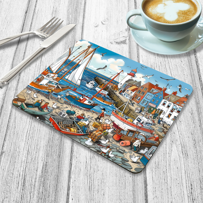 Seaside Harbor Bustle Wooden Placemat