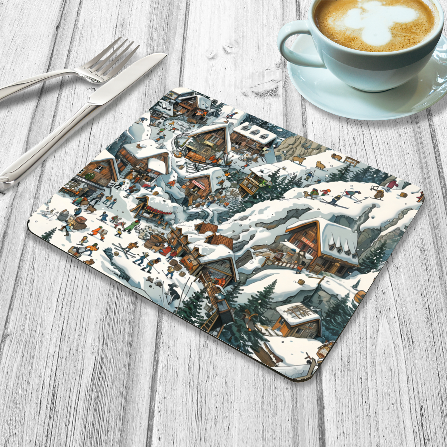 Snowy Mountain Village Wooden Placemat