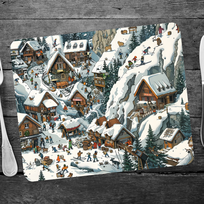 Snowy Mountain Village Wooden Placemat