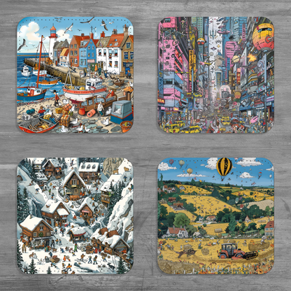 Artful Adventures Set Of 4 PU Leather Coasters