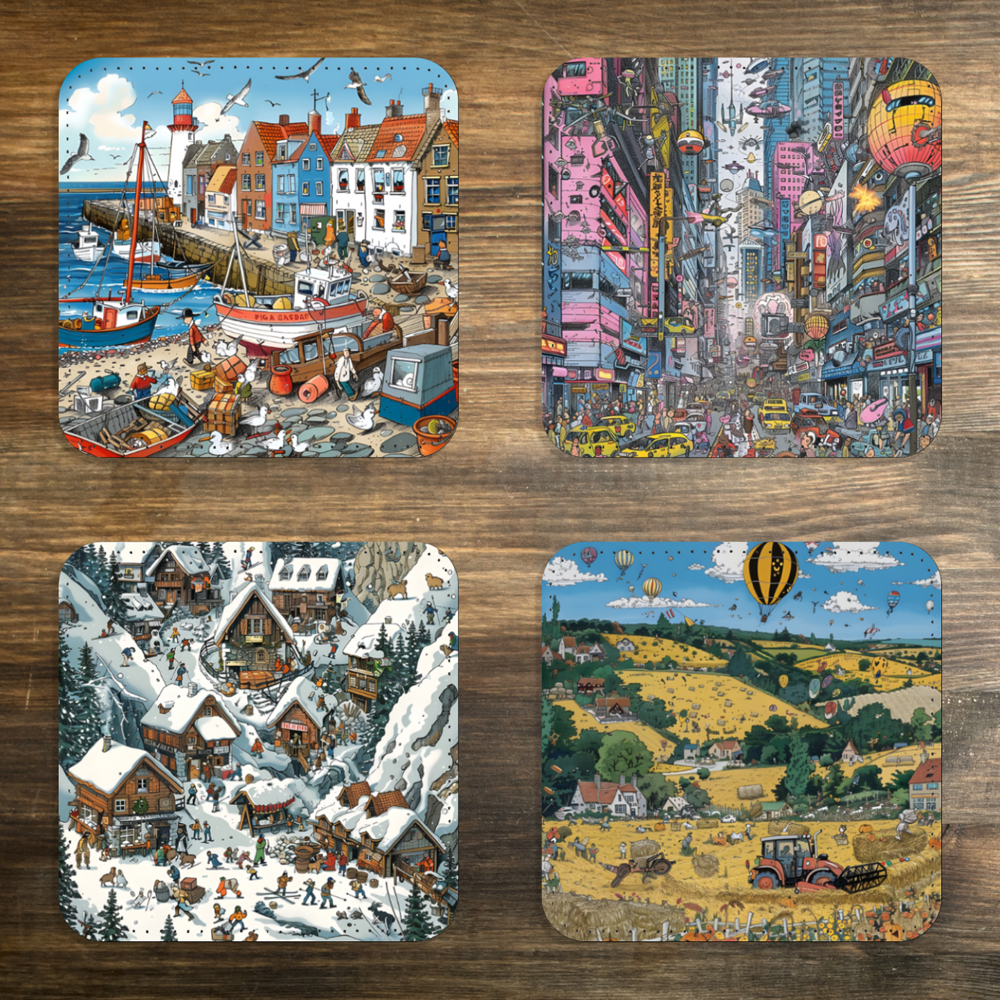 Artful Adventures Set Of 4 PU Leather Coasters