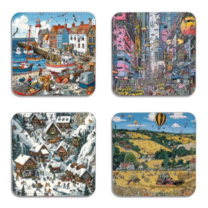 Artful Adventures Set Of 4 PU Leather Coasters