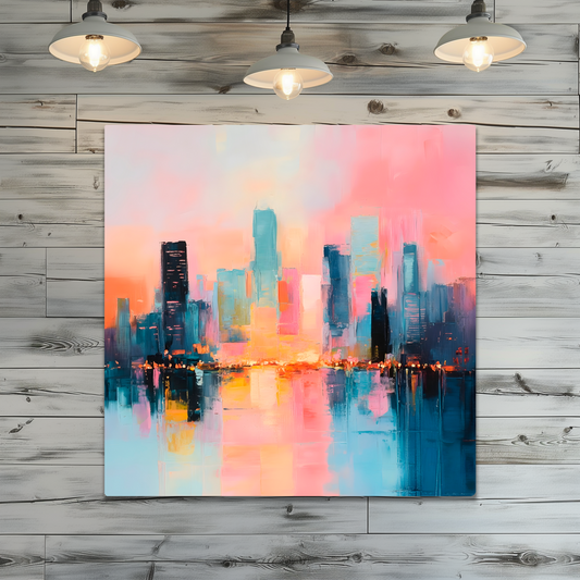 City Lights at Dusk Premium Square Aluminum Prints