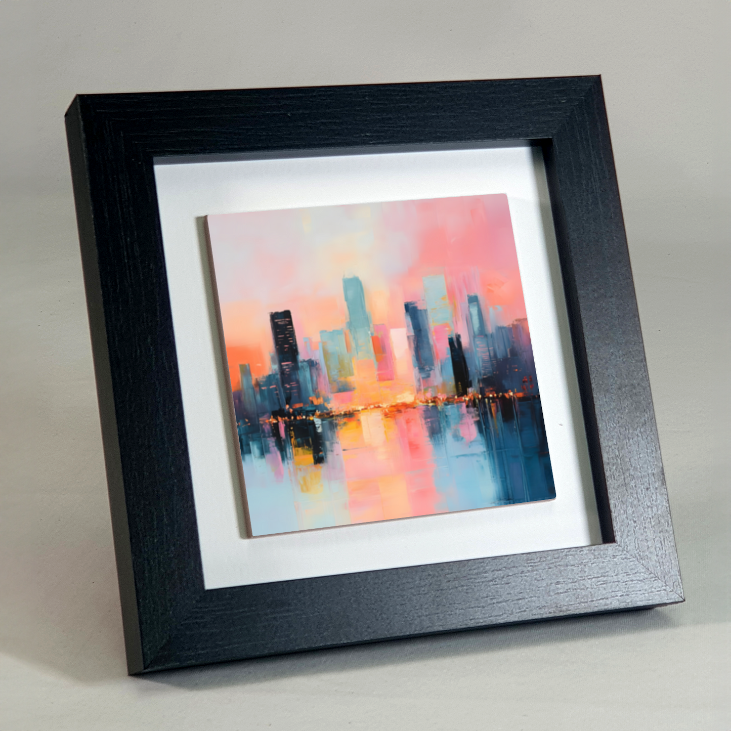 City Lights at Dusk Framed Ceramic Art Tile