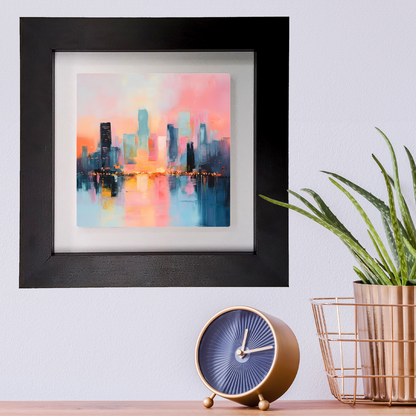 City Lights at Dusk Framed Ceramic Art Tile