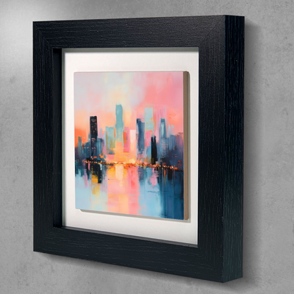 City Lights at Dusk Framed Ceramic Art Tile