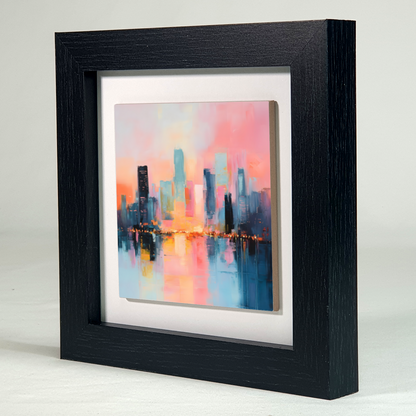 City Lights at Dusk Framed Ceramic Art Tile