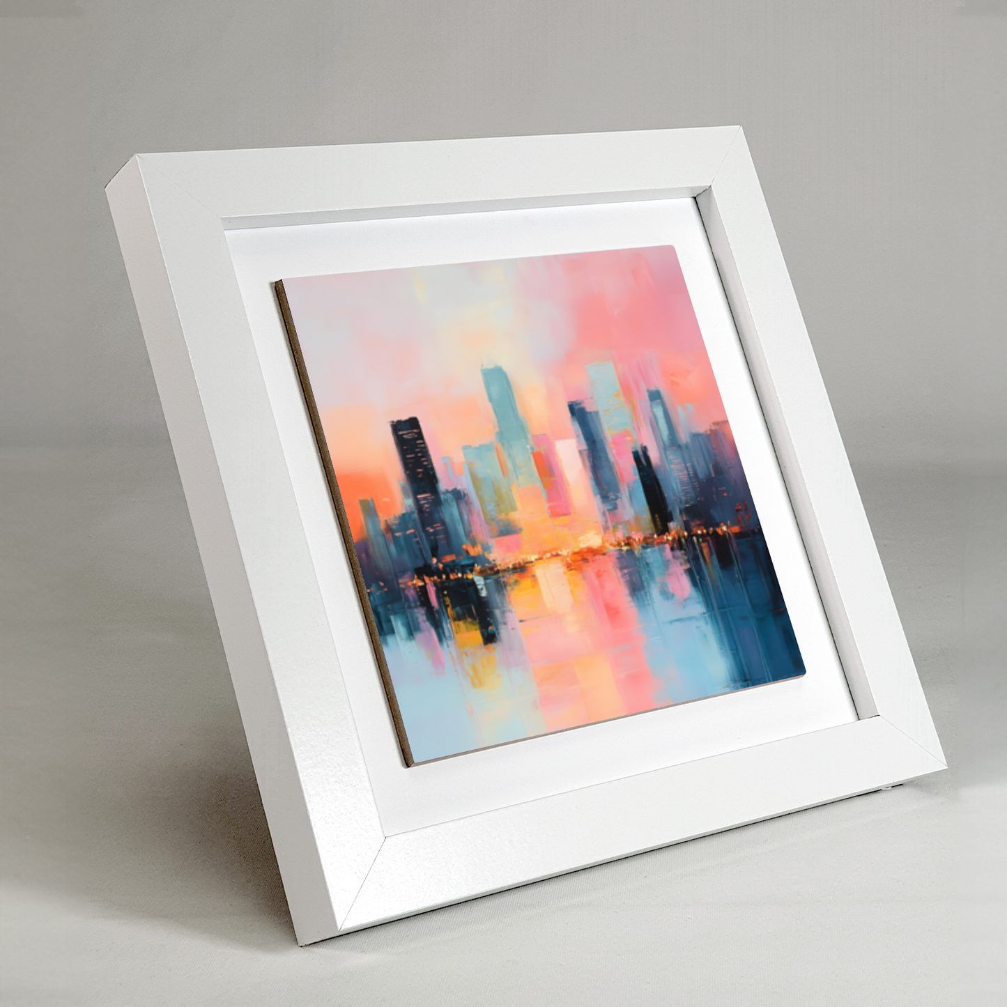 City Lights at Dusk Framed Ceramic Art Tile